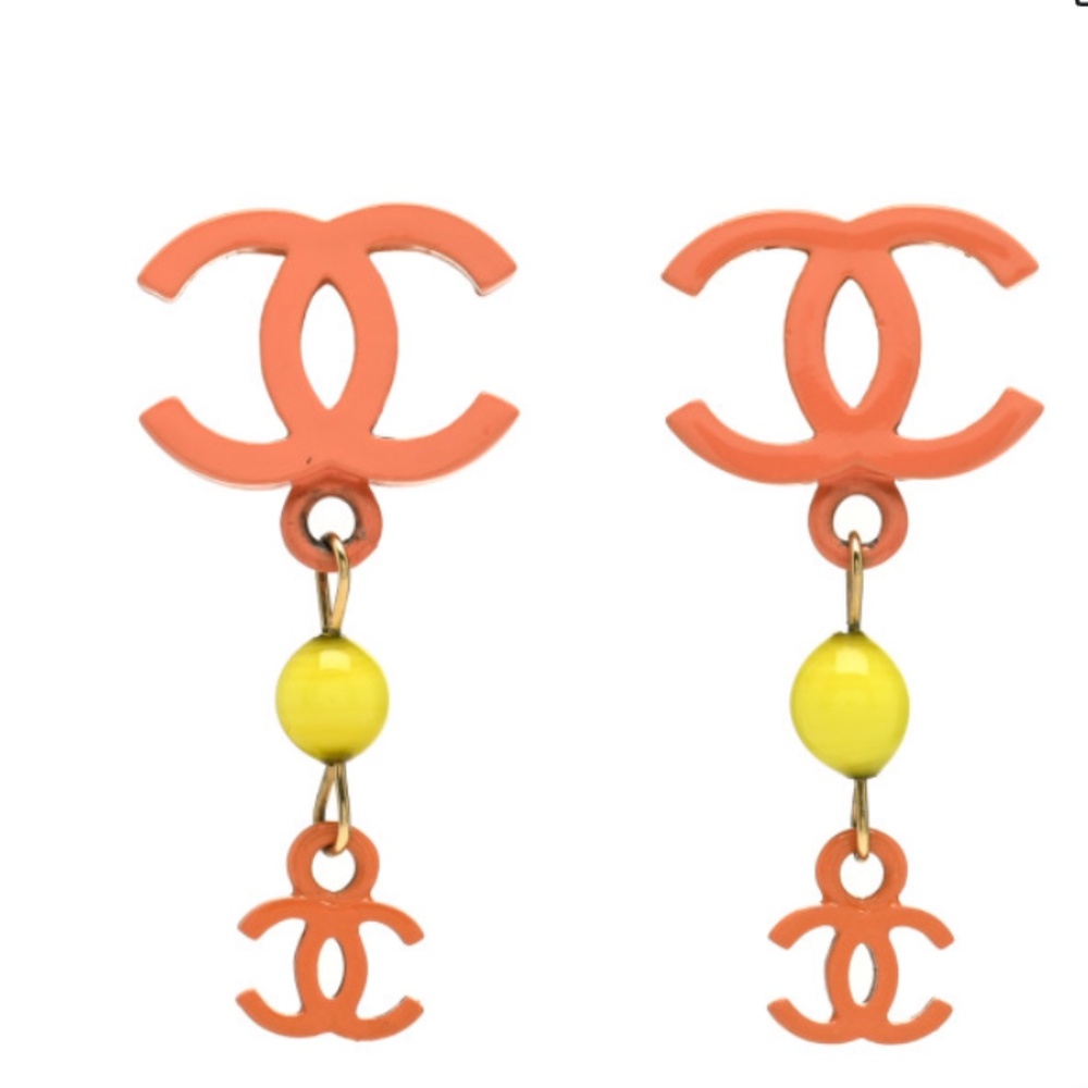 Chanel Vintage CC Orange Clip-on Earrings